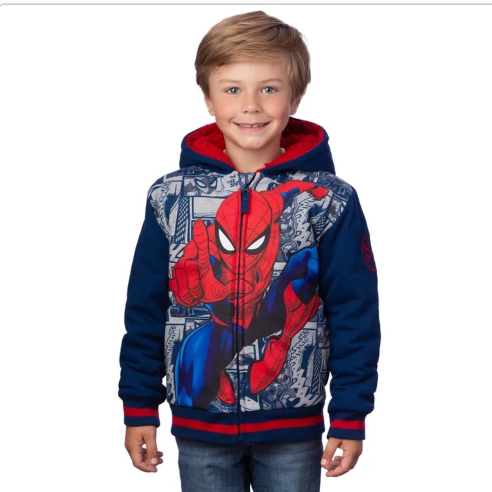 Disney Sherpa Fleece Spider-Man Cozy Hooded Jacket